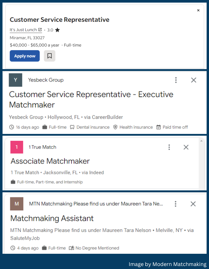 entry level matchmaking job openings