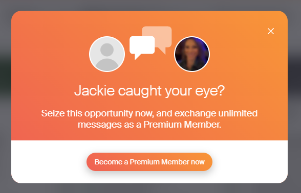 Screenshot of eharmony matchmaking prompting you to upgrade
