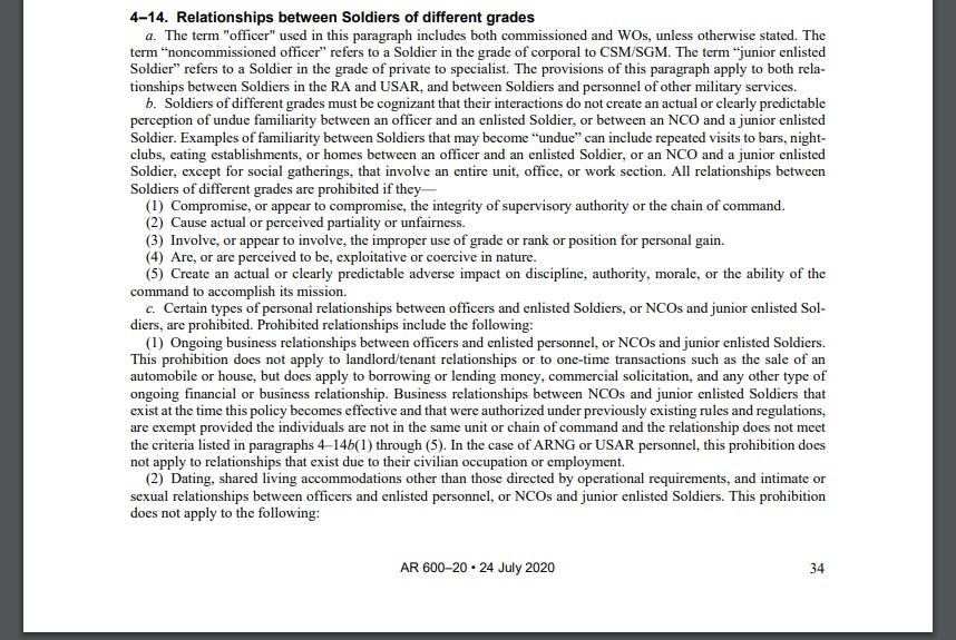 army command policy on military dating